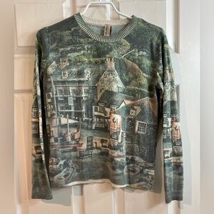 PULL & BEAR cottagecore scenery printed sweater size S